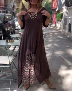 Vestido Irregular Manga Longa Cor Sólida